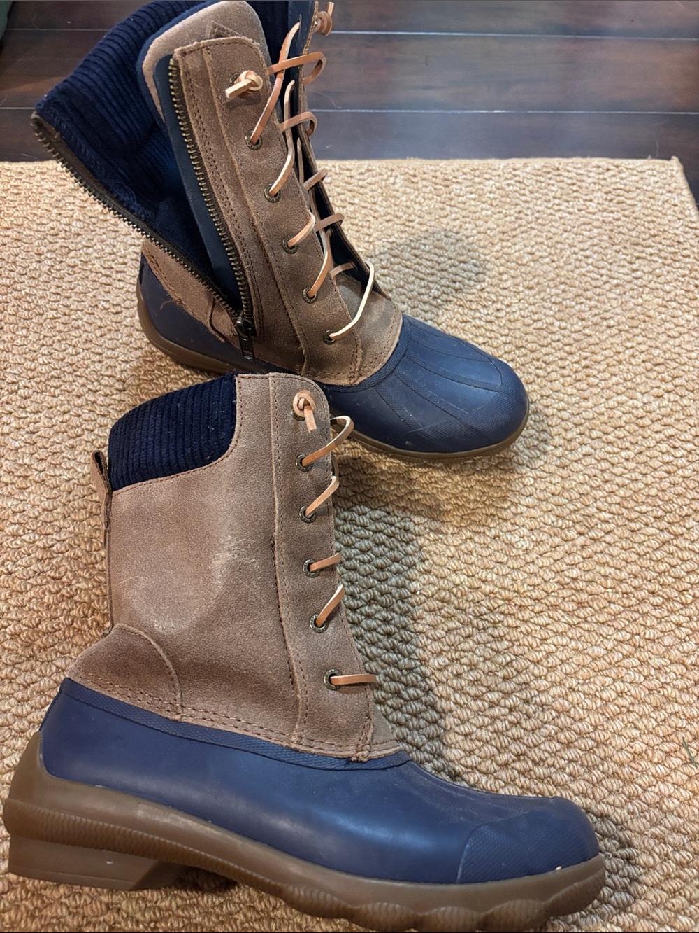 Sperry Women's Waterproof Zipper Rain Boots - Brown/Navy Blue Sz 6.5